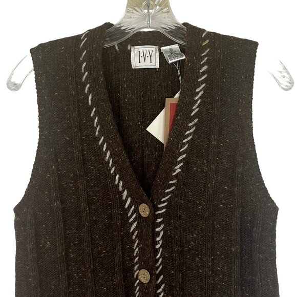 IVY Wool Blend Hand Embroidery Knit Vest Womens Small Brown New - Picture 3 of 12